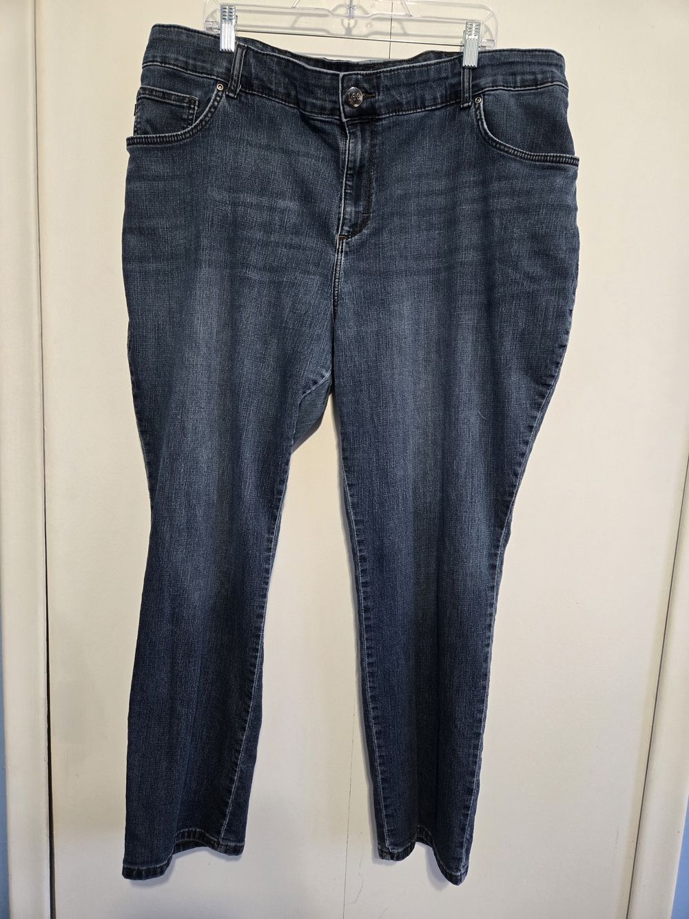 Lee Plus Size 24W Relaxed‎ Fit Straight Leg Jeans Mid Rise Dark Wash Stretch
